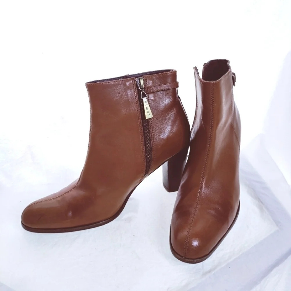 KIMEL Cognac Genuine Leather Booties - Picture 2 of 16